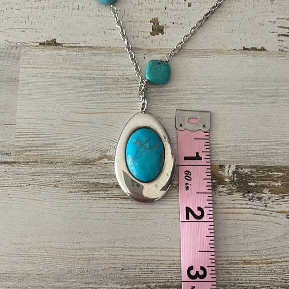 Vintage Simon Sebbag Silver Turquoise Station Pendant Necklace. - Picture 6 of 7